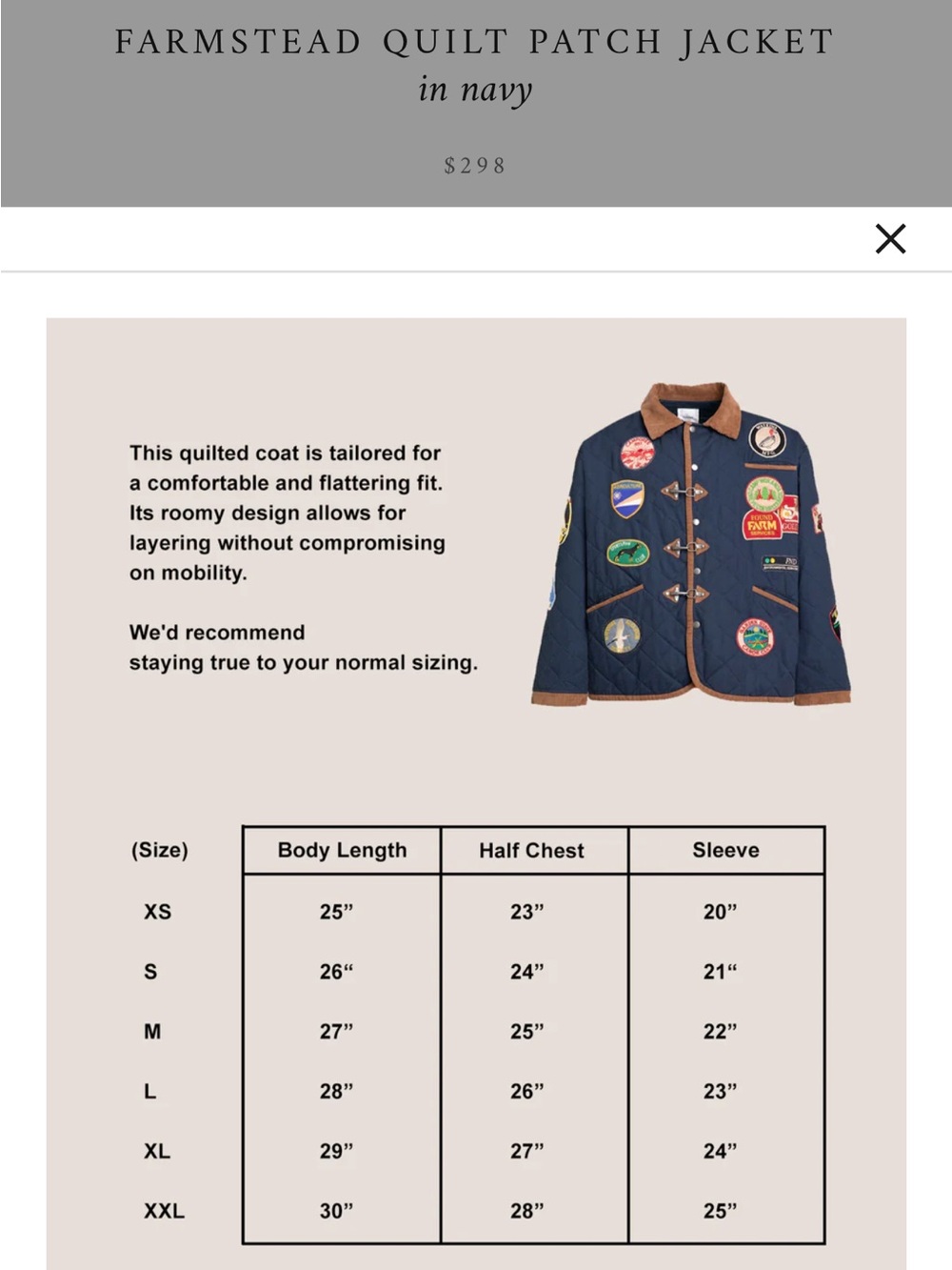 Found Quilted Navy Field Jacket with Brown Trim and Patchwork - Picture 7 of 7